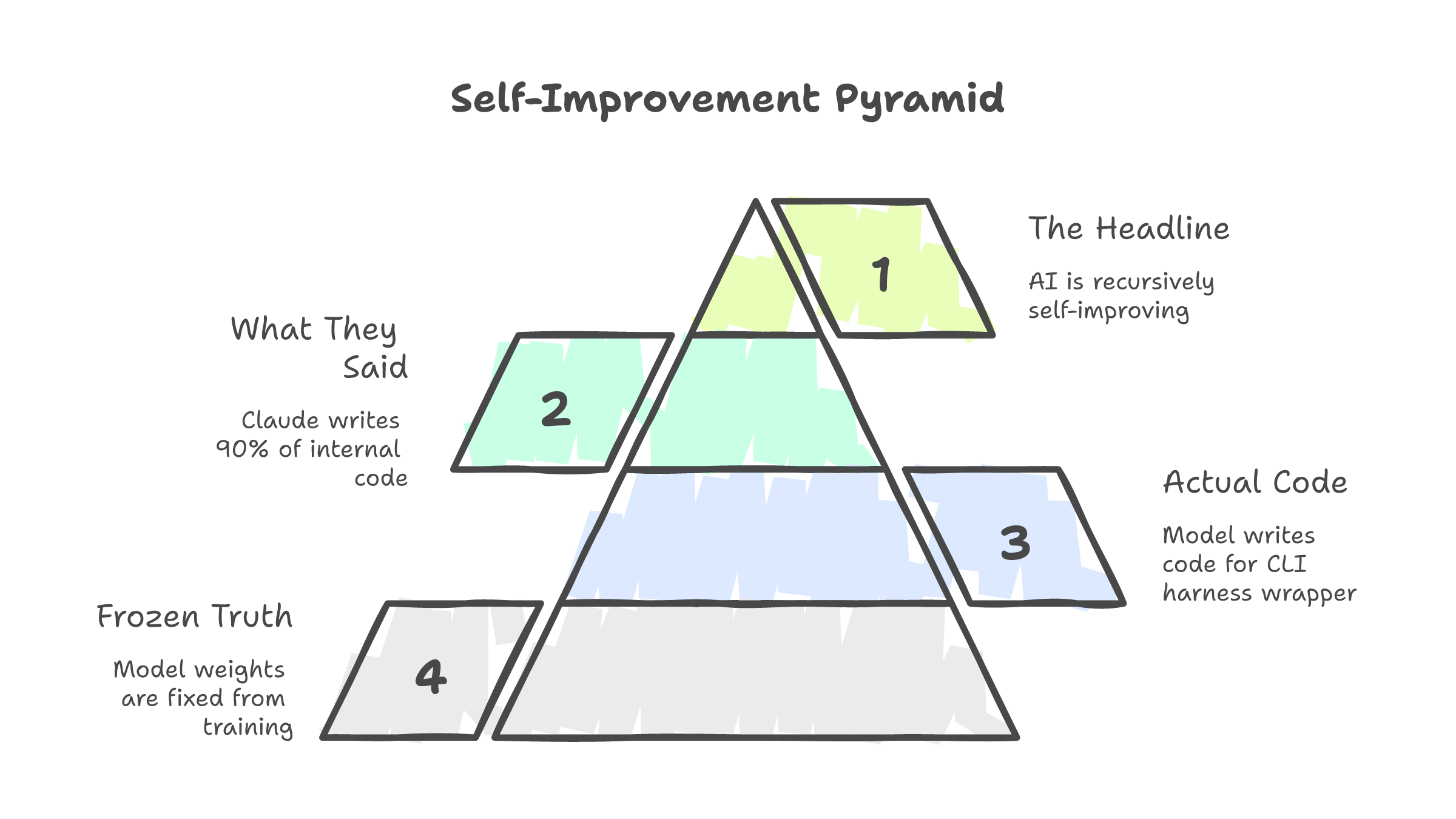 Peeling back the self-improvement claim -- from headline to frozen weights