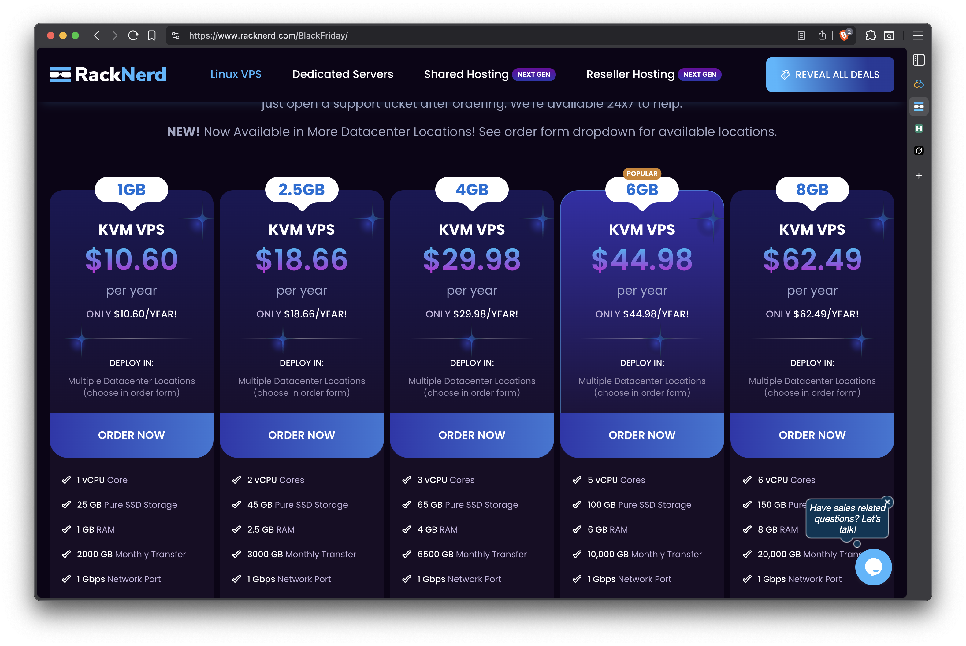 RackNerd Black Friday VPS pricing - $18.66/year for 2.5GB RAM